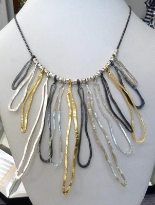 PAZ - PZ ISRAEL MODERNIST DANGLE TRI COLOR STERLING SILVER BEADED CHAIN NECKLACE - Image 1 of 4