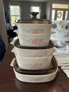 Vintage Corning Ware Symphony 8pc Casserole Set 5 Casserole Dishes 3 Pyrex Lids - Picture 1 of 12