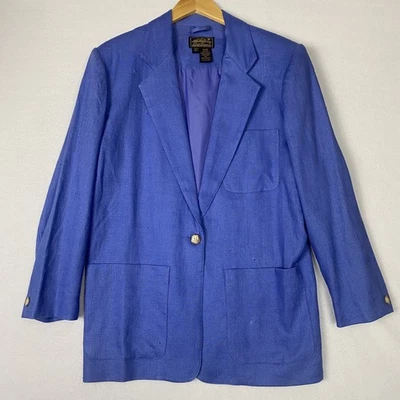 VTG Eddie Bauer Womens Single Button Oversized Blazer Jacket Blue Linen Size S - Image 1 of 3