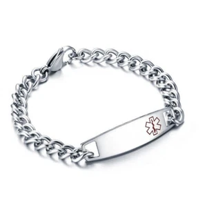 Medical Alert ID Stainless Steel Bracelet Chain Wristband Customized Engraving - Picture 1 of 9