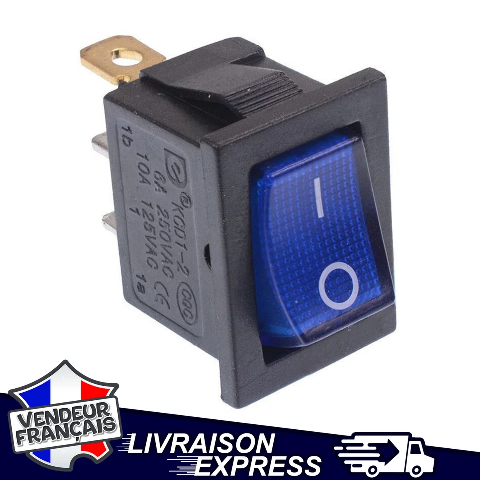 INTERRUPTEUR A BASCULE BLEU RECTANGLE 12V 2 POSITIONS 3 PIN (731) - Photo 1/1