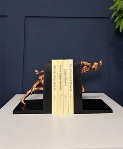 Pair of Gold Sprinting Running Resin Bookends | Contemporary Modern Gift - Picture 1 of 9