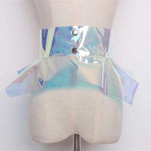 Dama Cinturas Láser Vestido Cinturones Volantes Dobladillo Plástico PVC Transparente Brillante - Imagen 1 de 10