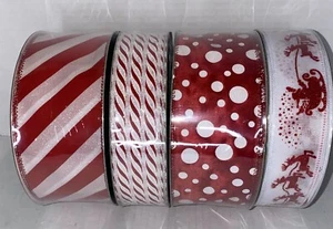 Members Mark Christmas Wired Ribbon White Red Stripes Santa Clause 4 Pack Rolls - Picture 1 of 8