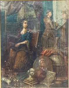 Oil painting staffage/"in the studio"? | Baroque | On Wooden Plaque - Picture 1 of 14