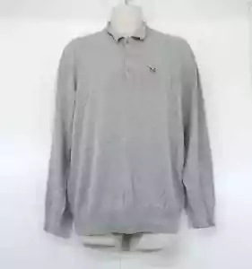CREW CLOTHING Light Grey Soft Thin Knit Pure COTTON Mens Polo Jumper size XL - Picture 1 of 3