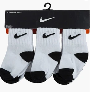 Nike Boys' Ankle Socks 6 Pairs, White/Black, 3/4.5 - Picture 1 of 2