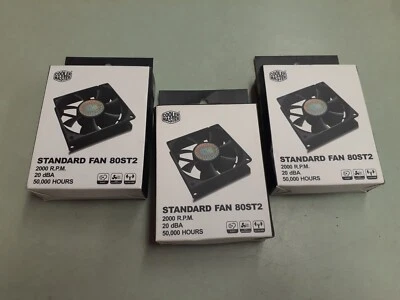 (3) NIB Cooler Master Standard Fan 80ST2 200 RPM 20dBA 50,000 Hours - Image 1 of 3
