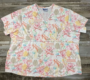 Women's Landau scrub top white multicolor imagination Nurse Medical - Picture 1 of 5