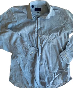 David Donahue Fusion Mens Blue XL 17.5" Linen Blend Button Up Shirt - Picture 1 of 3
