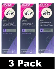 3 x VEET 100ml EXPERT LEGS BODY AND FULL BIKINI AREA HAIR REMOVAL CREAM NEW - Picture 1 of 6