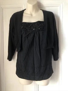John Rocha Größe 12 Petite 2 in 1 schwarz Pailletten Top Angora Mix Strickjacke Set UVP £50 - Bild 1 von 7