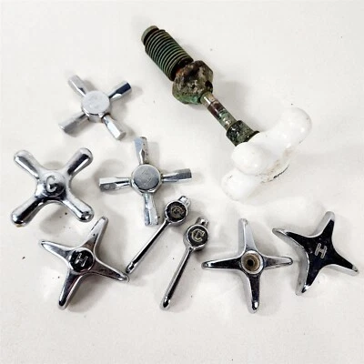 9 Vintage Faucet Knobs Metal Porcelain Hot Cold - Image 1 of 4