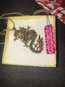 Betsey Johnson Collar DRAGÓN Chino Bronce Dragón Cristal Caja Regalo Bolsa - Imagen 1 de 12