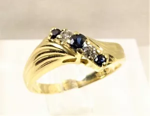 Lovely 5 Stone Diamond & Blue Sapphire 14k Gold Bypass SWIRL COCKTAIL RING Sz 6 - Picture 1 of 12