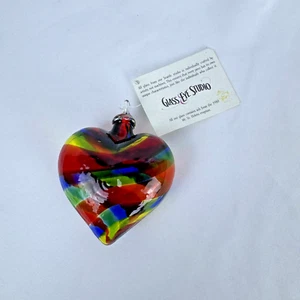 Glass Eye Studio Heart Ornaments Rainbow Striped Heart Mt. St. Helens Ash NWT - Picture 1 of 8