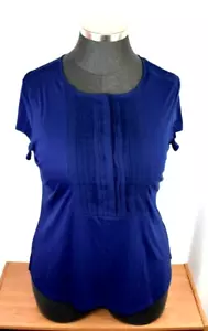 Ann Taylor kurzärmliges T-Shirt Übergröße XXL marineblau plissiert Druckknopflasche vorne weicher Strick - Bild 1 von 5