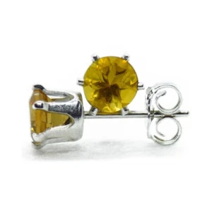 5mm ROUND FACETED GENUINE CITRINE GEMSTONE 925 STERLING SILVER STUD EARRINGS - Picture 1 of 1