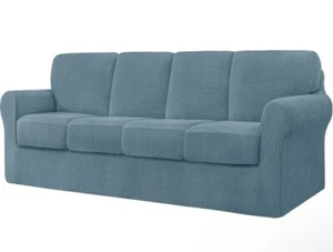 CHUN YI 9 Piece Oversized Sofa Cover,4 Seater Stretch Couch Slipcover Smoky blue - Picture 1 of 7