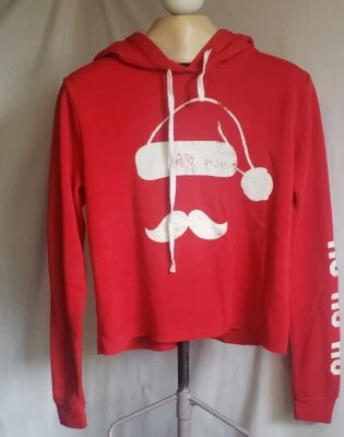 Modern Lux Xmas Hoodie Women's Small Red Long Sleeve Sweatshirt Cropped Santa - Image 1 of 4
