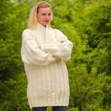 Ivory wool sweater thick jumper hand knit white soft pullover SUPERTANYA size XL