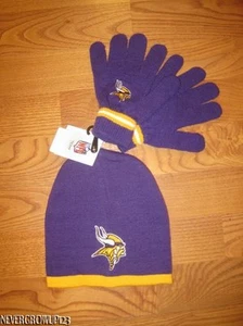 YOUTH MINNESOTA VIKINGS KNIT BEANIE~HAT~STOCKING CAP & GLOVES~BOYS 8-20~NWT - Picture 1 of 4