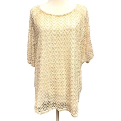 Blusa Dressbarn Mujer XL Metálica Dorada y Marfil Encaje Sobre Cami Chevron  Foto 1 de 4