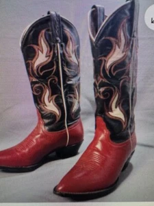 Tony Lama black red white flame cowboy boots pointed toe READ Women's 6 B - Picture 1 of 4