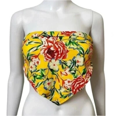 ᴇᴜᴄ ᴜᴏ ꜰʟᴏʀᴀʟ ʙᴀɴᴅᴇᴀᴜ ꜱᴡɪᴍ ᴛᴏᴘ size S yellow red blue bikini bandana swimsuit - Image 1 of 4