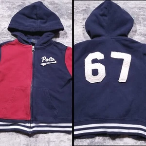 Polo Ralph Lauren Hoodie Jacket Boys Sz 5 Logo 67 Full Zip Sewn Red Blue Sport - Picture 1 of 12