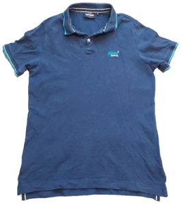 Polo Super Dry Premium para hombre extra grande azul con ribete turquesa y blanco - Imagen 1 de 8