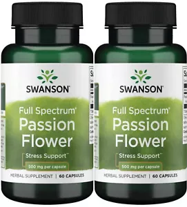 120 Caps Swanson Passion Flower 500 mg 2X 60 Caps for Anxiety & Insomnia - Picture 1 of 2