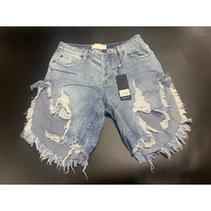 One Teaspoon NEW Misty Blue Frankies Shorts Women's 23 Blue Denim Long Length - Picture 1 of 6