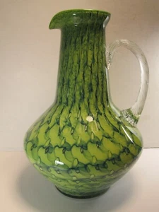 VTG Big Empoli Italian Art Glass Green / Yellow Cased Glass Pitcher Hand Blown - Picture 1 of 7