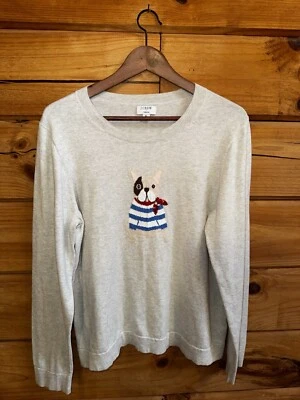 J CREW FACTORY BULLDOG DOG PRINT TEDDIE SWEATER Women’s Sz XL  - Image 1 of 4