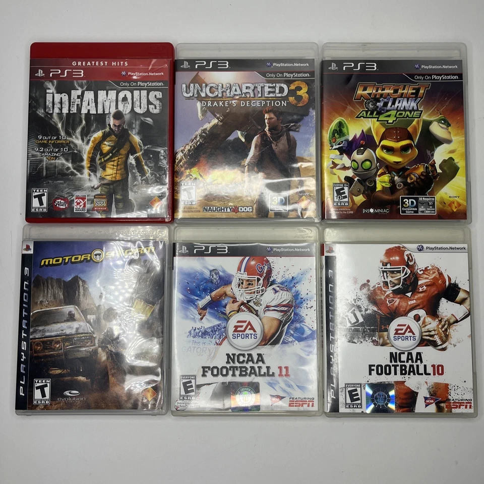 Lote De 6 Juegos PS3 PlayStation Infamous Uncharted Ratchet Clank NCAA Motorstorm Foto 1 de 4
