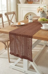 Vintage Knitted Lace Table Runner Tassel Rustic Dining Home Kitchen Deco Gift - Picture 1 of 26