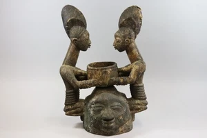 Doppelfigur Helmmaske Stammesfigur Holz geschnitzt Yoruba Nigeria (GU613) - Bild 1 von 12