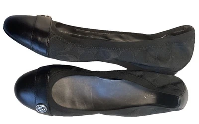 *Coach Chelsea Mujer Talla 11 EE. UU. Textil/Cuero Gorra Puntera Ballet Planos Negro Foto 1 de 4