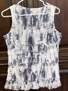 Coldwater Creek Gray & White Ruffle Layered Sleeveless Tank Top Size Small (6-8) - Picture 1 of 3