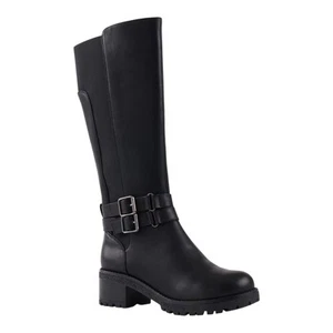 GC Shoes Women's Jonah Lug Sole Block Heel Knee High Boots Black Size 6 - Picture 1 of 5