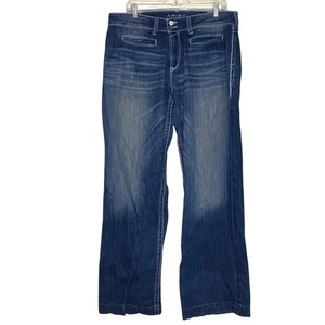 Ariat Jeans Womens 33R Blue Trouser Bootcut Flare Western Wear (Sew Repaired) - Picture 1 of 6