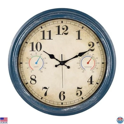 Reloj exterior vintage rústico de 16 pulgadas con termómetro e higrómetro - impermeable Foto 1 de 4