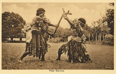 Fiji, Native Fijian Warriors with Battle Club (1930s) Melanesia Co-Op Postcard - Image 1 of 2