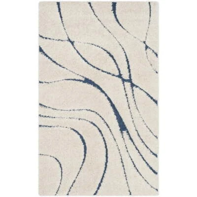 Alfombra SAFAVIEH Florida Tamzen Abstracta Shag Runner, Crema/Azul, Alfombras 2'3" X 5' Foto 1 de 4