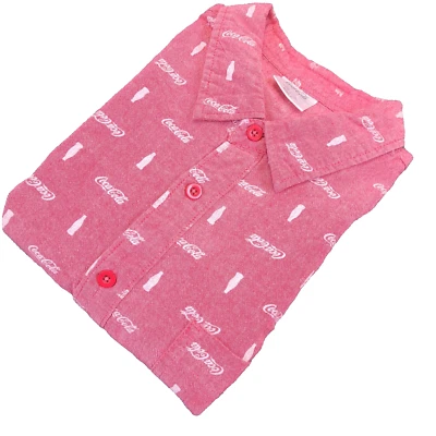 Camisa Coca Cola Para Hombre Abotonada Grande Geométrica Estampado Completo Algodón Rojo Desvanecido Foto 1 de 4