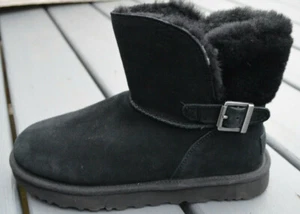 NEU UGG Wildleder Lammfell warm schwarz/Schnalle Damen Stiefel Größe 7 - Bild 1 von 6