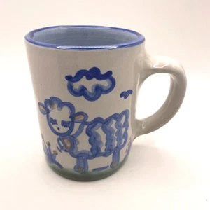 MA Hadley Art Pottery Signed Countryside Blue Sheep Hand Painted "The End" 4" - Picture 1 of 5