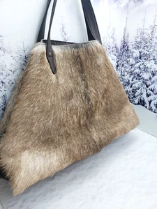 Shopping brown bag Oversized fur tote bag Large Goat fur shopper gift for her - Picture 1 of 12