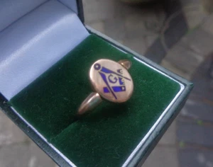 Antik 9ct Rose Gold & Blaue Emaille Freimaurer Drehbar Ring H/M 1917 Chester Eu - Bild 1 von 10